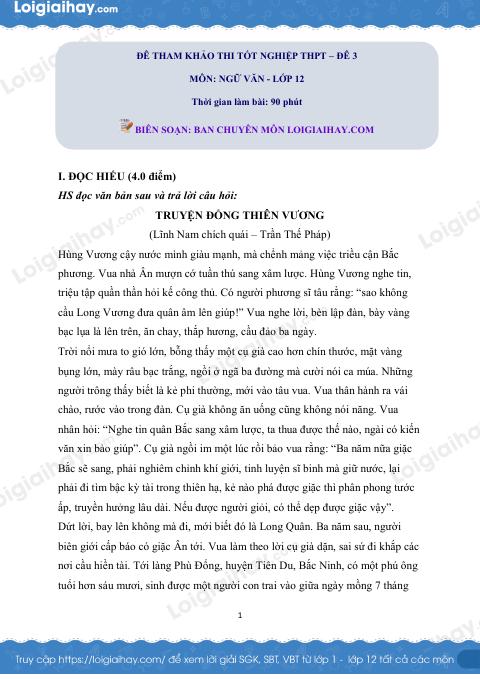 Đề tham khảo thi Văn THPT (Đề số 3) - có lời giải chi tiết